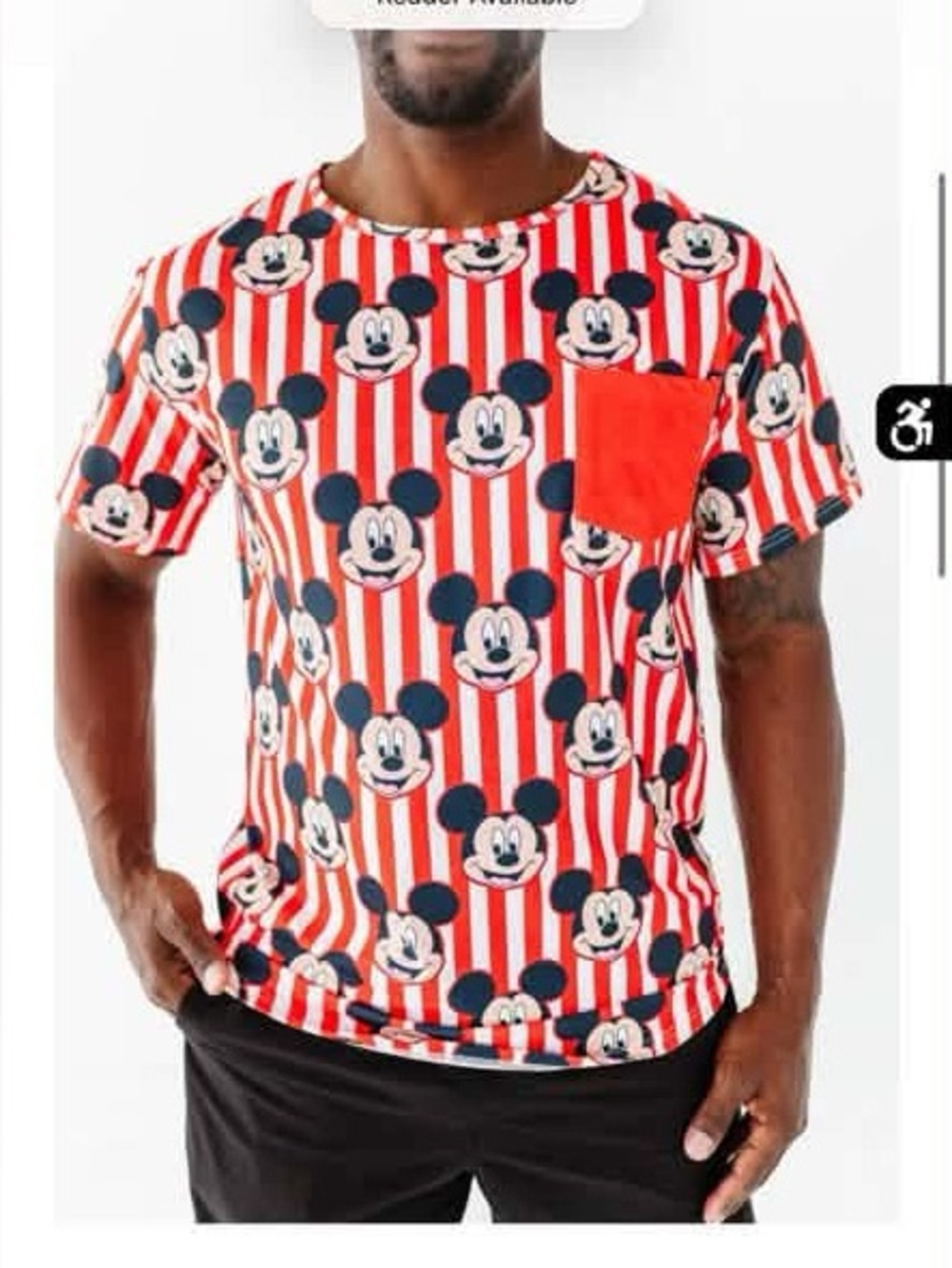 Men's Red & White Striped Mickey Graphic Pocket Tee